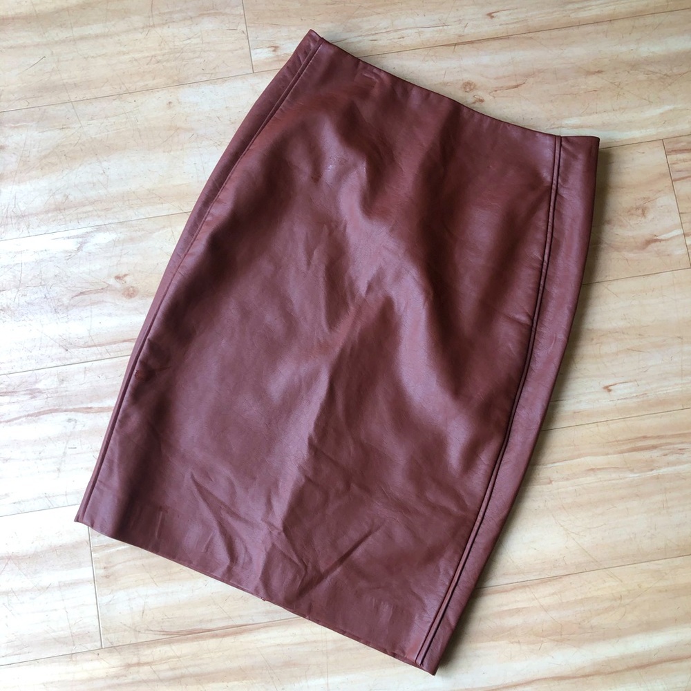 Brown Faux Leather Pencil Skirt
